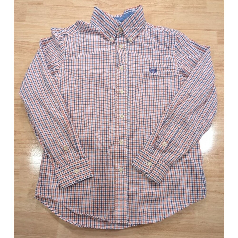 Chaps Shirt Boys Large 14/16 Easy Care Plaid Button Down Long Sleeve Orange Blue